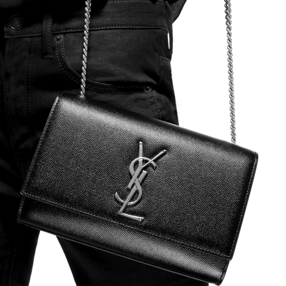 Ysl Saint Laurent Kate Black Leather Crossbody Bag Silver